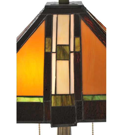 Meyda Lighting Montana Mission 22" 2-Light Antique Table Lamp With Honey Beige & Grass Green Shade Glass