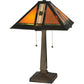 Meyda Lighting Montana Mission 22" 2-Light Antique Table Lamp With Honey Beige & Grass Green Shade Glass
