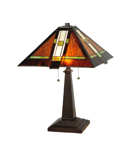 Meyda Lighting Montana Mission 24" 2-Light Mahogany Bronze Table Lamp With Multi-Colored Shade Glass