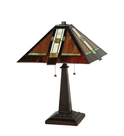 Meyda Lighting Montana Mission 24" 2-Light Mahogany Bronze Table Lamp With Multi-Colored Shade Glass