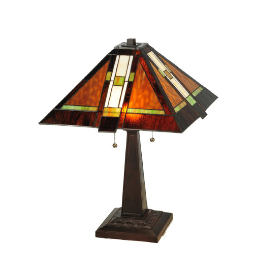Meyda Lighting Montana Mission 24" 2-Light Mahogany Bronze Table Lamp With Multi-Colored Shade Glass