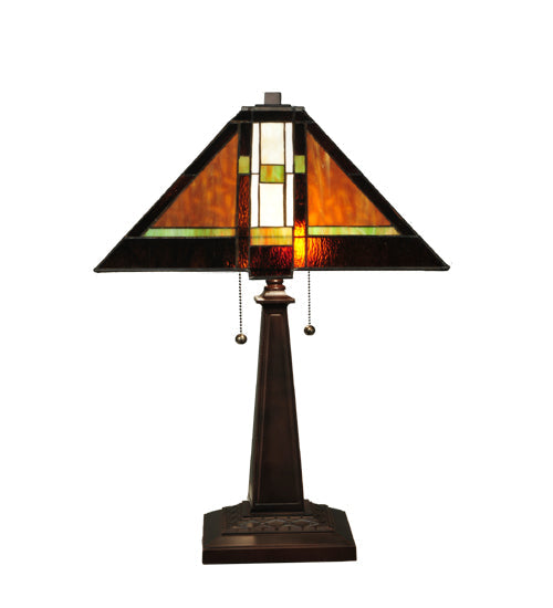 Meyda Lighting Montana Mission 24" 2-Light Mahogany Bronze Table Lamp With Multi-Colored Shade Glass