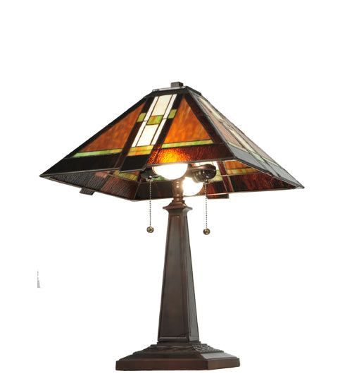 Meyda Lighting Montana Mission 24" 2-Light Mahogany Bronze Table Lamp With Multi-Colored Shade Glass