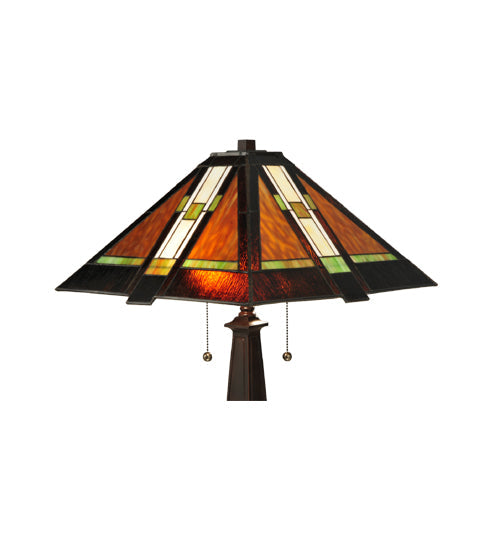 Meyda Lighting Montana Mission 24" 2-Light Mahogany Bronze Table Lamp With Multi-Colored Shade Glass
