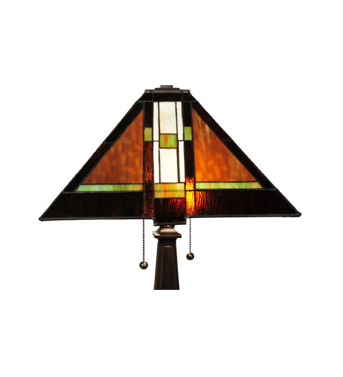 Meyda Lighting Montana Mission 24" 2-Light Mahogany Bronze Table Lamp With Multi-Colored Shade Glass