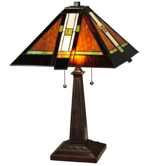 Meyda Lighting Montana Mission 24" 2-Light Mahogany Bronze Table Lamp With Multi-Colored Shade Glass