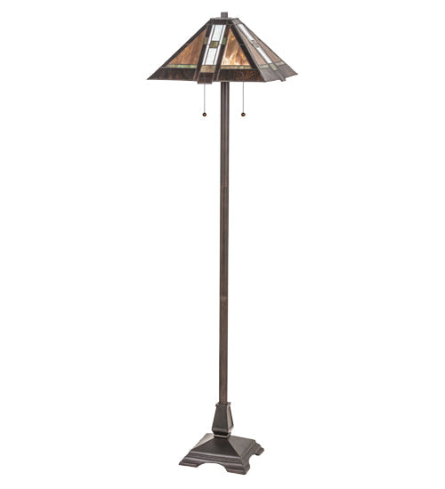 Meyda Lighting Montana Mission 61" 2-Light Mahogany Bronze Floor Lamp With Multi-Colored Shade Glass