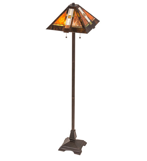 Meyda Lighting Montana Mission 61" 2-Light Mahogany Bronze Floor Lamp With Multi-Colored Shade Glass