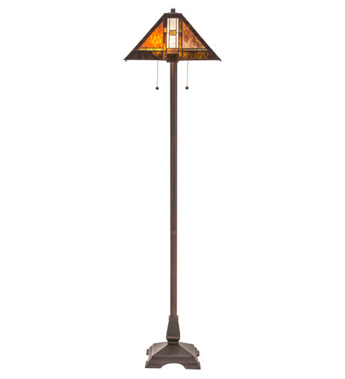 Meyda Lighting Montana Mission 61" 2-Light Mahogany Bronze Floor Lamp With Multi-Colored Shade Glass