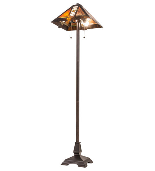 Meyda Lighting Montana Mission 61" 2-Light Mahogany Bronze Floor Lamp With Multi-Colored Shade Glass