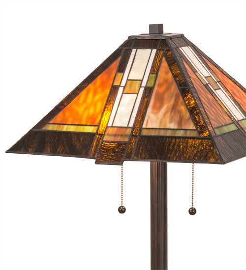 Meyda Lighting Montana Mission 61" 2-Light Mahogany Bronze Floor Lamp With Multi-Colored Shade Glass