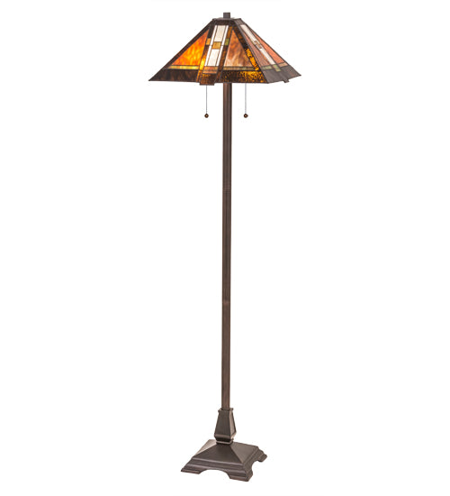 Meyda Lighting Montana Mission 61" 2-Light Mahogany Bronze Floor Lamp With Multi-Colored Shade Glass