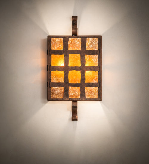 Meyda Lighting Monte Cristo 10" 2-Light Antique Rust Wall Sconce With Amber Mica Shade Glass