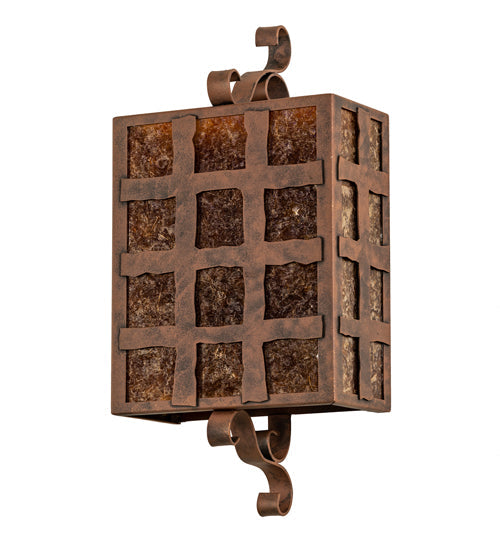 Meyda Lighting Monte Cristo 10" 2-Light Antique Rust Wall Sconce With Amber Mica Shade Glass