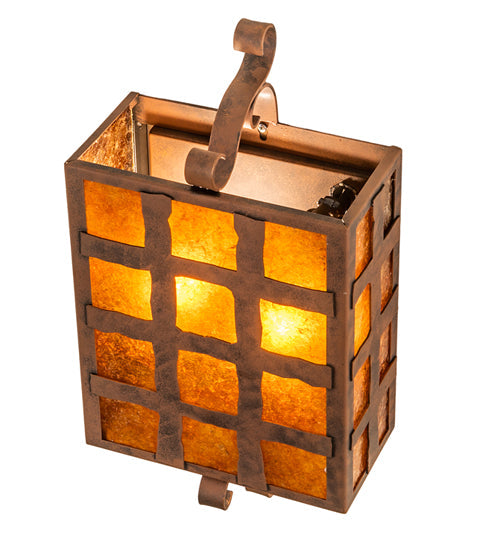 Meyda Lighting Monte Cristo 10" 2-Light Antique Rust Wall Sconce With Amber Mica Shade Glass