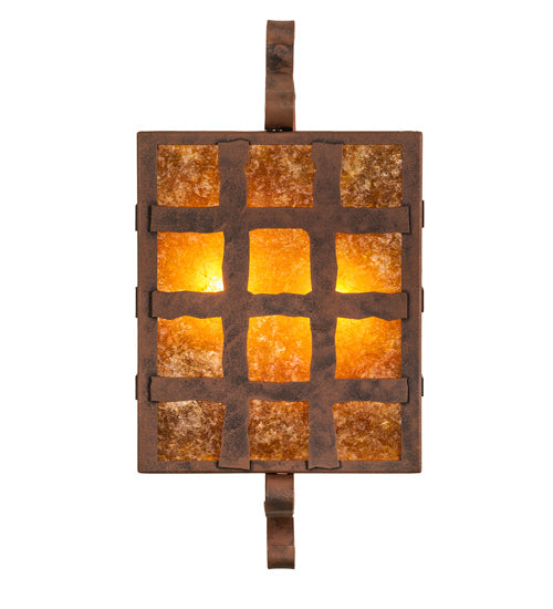 Meyda Lighting Monte Cristo 10" 2-Light Antique Rust Wall Sconce With Amber Mica Shade Glass