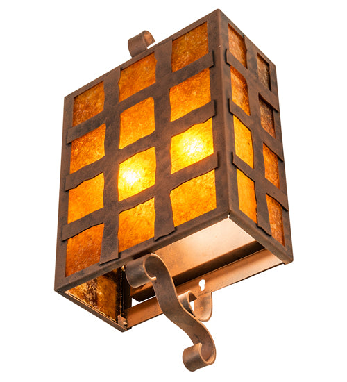 Meyda Lighting Monte Cristo 10" 2-Light Antique Rust Wall Sconce With Amber Mica Shade Glass