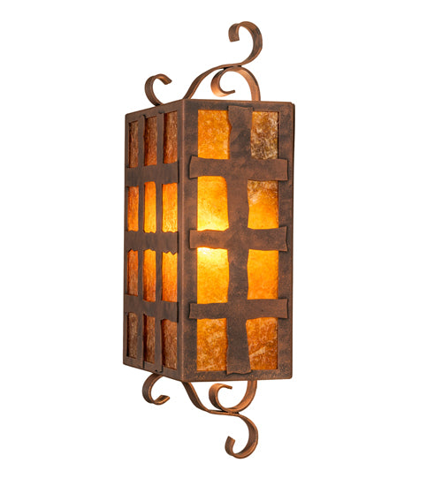 Meyda Lighting Monte Cristo 10" 2-Light Antique Rust Wall Sconce With Amber Mica Shade Glass