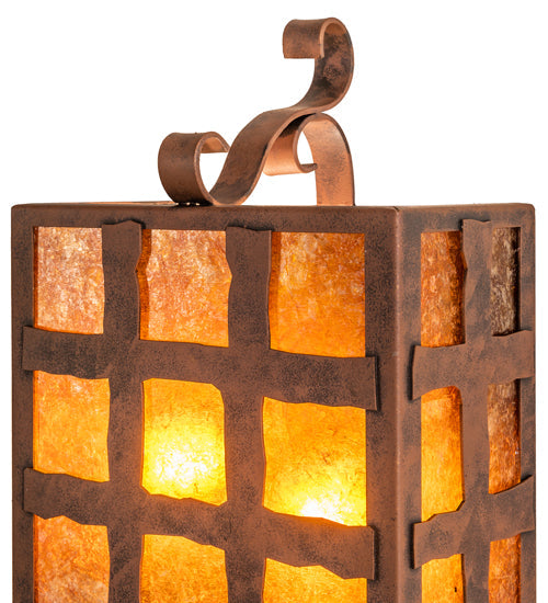 Meyda Lighting Monte Cristo 10" 2-Light Antique Rust Wall Sconce With Amber Mica Shade Glass