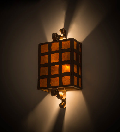 Meyda Lighting Monte Cristo 10" 2-Light Rustic Iron Wall Sconce With Amber Mica Shade Glass