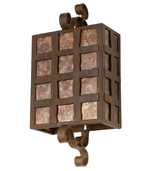Meyda Lighting Monte Cristo 10" 2-Light Rustic Iron Wall Sconce With Amber Mica Shade Glass