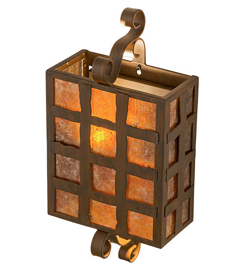 Meyda Lighting Monte Cristo 10" 2-Light Rustic Iron Wall Sconce With Amber Mica Shade Glass