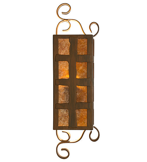 Meyda Lighting Monte Cristo 10" 2-Light Rustic Iron Wall Sconce With Amber Mica Shade Glass