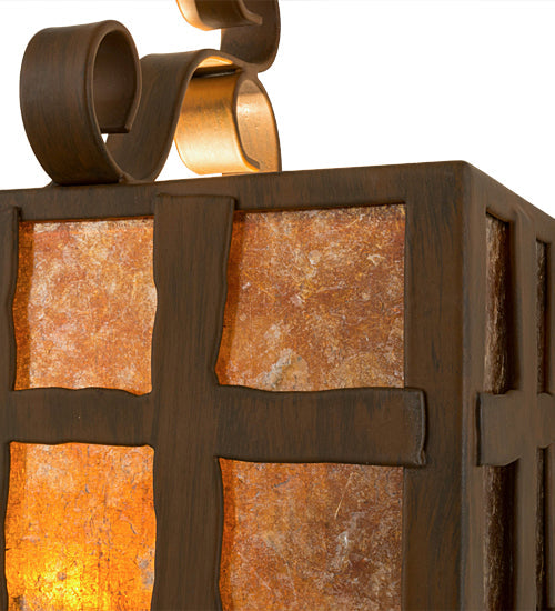 Meyda Lighting Monte Cristo 10" 2-Light Rustic Iron Wall Sconce With Amber Mica Shade Glass