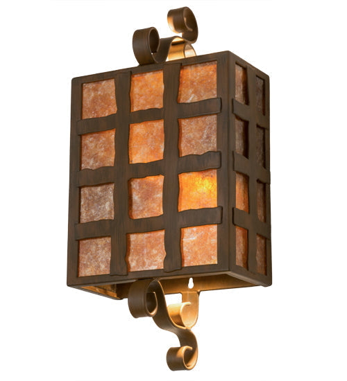 Meyda Lighting Monte Cristo 10" 2-Light Rustic Iron Wall Sconce With Amber Mica Shade Glass