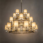 Meyda Lighting Montecito 60" 24-Light LED Brass Powder Coat Ritz Chandelier With Clear & Beige Shade