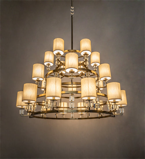 Meyda Lighting Montecito 60" 24-Light LED Brass Powder Coat Ritz Chandelier With Clear & Beige Shade