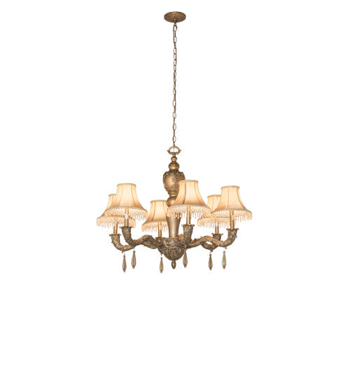 Meyda Lighting Monticello 36" 6-Light Satin Gold Chandelier With Silver Wash Shade