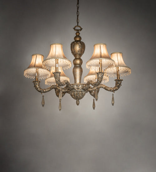 Meyda Lighting Monticello 36" 6-Light Satin Gold Chandelier With Silver Wash Shade