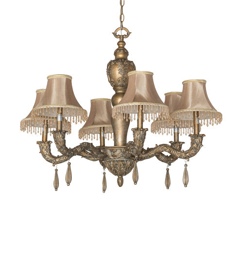 Meyda Lighting Monticello 36" 6-Light Satin Gold Chandelier With Silver Wash Shade