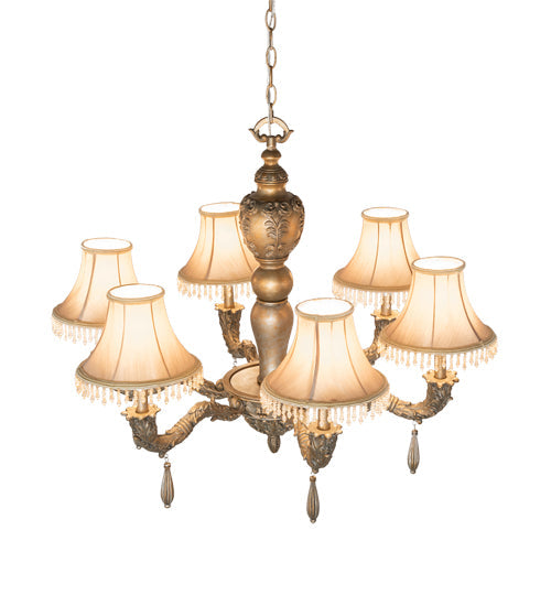 Meyda Lighting Monticello 36" 6-Light Satin Gold Chandelier With Silver Wash Shade