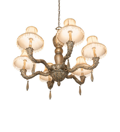Meyda Lighting Monticello 36" 6-Light Satin Gold Chandelier With Silver Wash Shade
