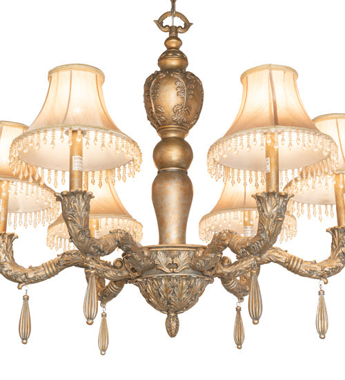 Meyda Lighting Monticello 36" 6-Light Satin Gold Chandelier With Silver Wash Shade