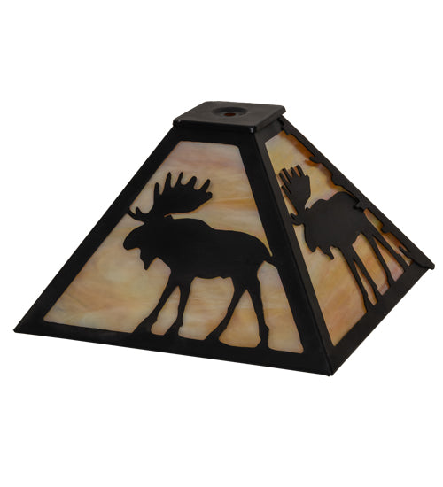 Meyda Lighting Moose 16" Textured Black Frame With Beige Iridescent Shade Glass