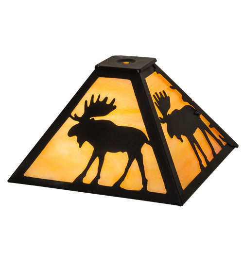 Meyda Lighting Moose 16" Textured Black Frame With Beige Iridescent Shade Glass