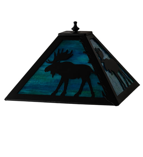 Meyda Lighting Moose 16" Textured Black Frame With Green & Blue Shade Glass