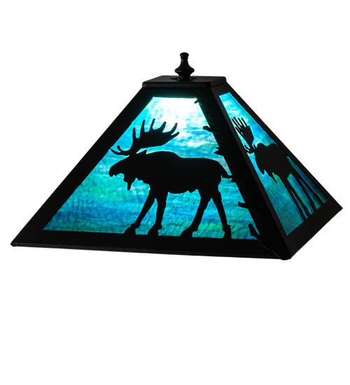 Meyda Lighting Moose 16" Textured Black Frame With Green & Blue Shade Glass