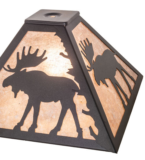 Meyda Lighting Moose 16" Textured Black Frame With Silver Mica Shade Glass