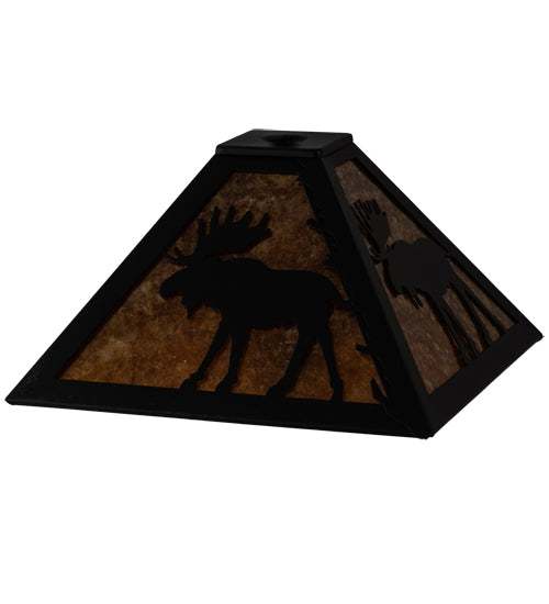 Meyda Lighting Moose 16"W x 7"H Textured Black Frame and Amber Mica Shade Glass