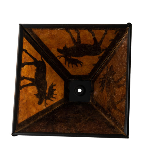 Meyda Lighting Moose 16"W x 7"H Textured Black Frame and Amber Mica Shade Glass