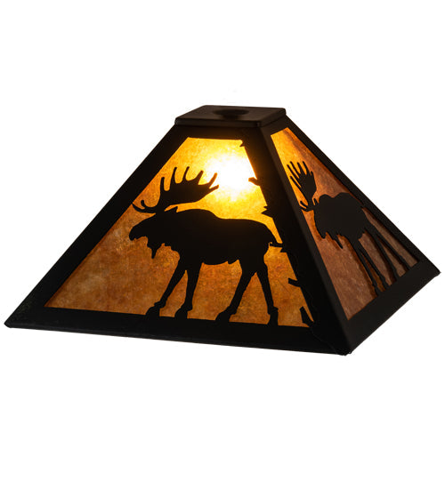 Meyda Lighting Moose 16"W x 7"H Textured Black Frame and Amber Mica Shade Glass