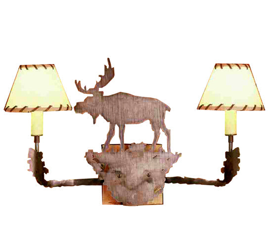 Meyda Lighting Moose 22" 2-Light Antique Copper Rawhide Wall Sconce With Ivory Faux Leather Shade