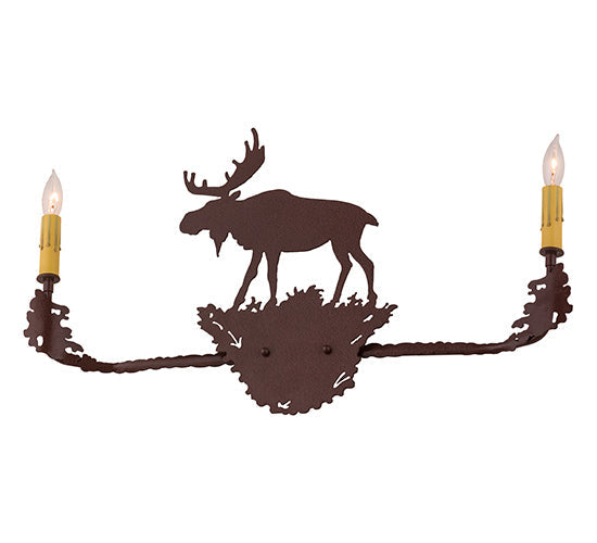 Meyda Lighting Moose 25" 2-Light Rust Wall Sconce With Amber Faux Candlelight