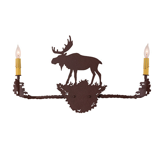 Meyda Lighting Moose 25" 2-Light Rust Wall Sconce With Amber Faux Candlelight