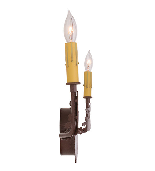 Meyda Lighting Moose 25" 2-Light Rust Wall Sconce With Amber Faux Candlelight