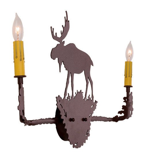 Meyda Lighting Moose 25" 2-Light Rust Wall Sconce With Amber Faux Candlelight